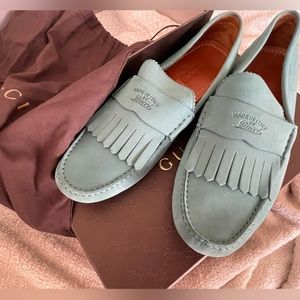 Authentic Gucci Men Suede Fringe Trademark Driver Moccasin Loafer